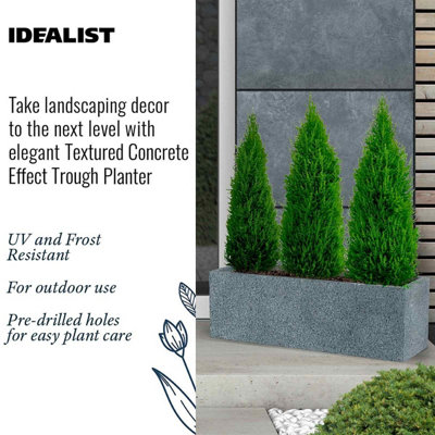 IDEALIST Textured Concrete Effect Trough Garden Planter, Grey Outdoor Large Plant Pot L80 W30 H30.5 cm, 73.2L