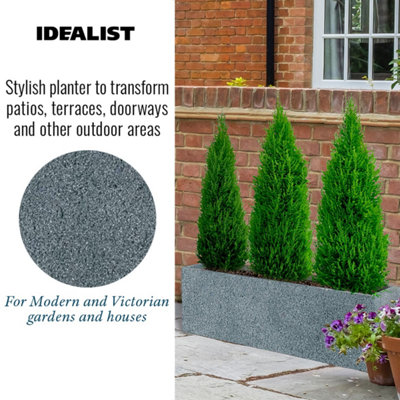 IDEALIST Textured Concrete Effect Trough Garden Planter, Grey Outdoor Large Plant Pot L80 W30 H30.5 cm, 73.2L
