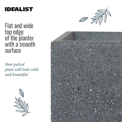 IDEALIST Textured Concrete Effect Trough Garden Planter, Grey Outdoor Plant Pot L60 W17 H17.5 cm, 17.9L