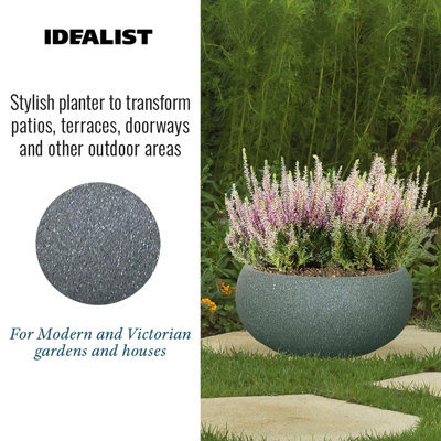 IDEALIST Textured Grey Concrete Effect Garden Bowl Planter, Outdoor Plant Pot D44.5 H21.5 cm, 33.4L
