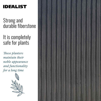 IDEALIST Vertical Ribbed Black Square Outdoor Planter H25 L25 W25 cm, 12.2L