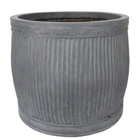 IDEALIST Vertical Ribbed Vintage Style Grey Barrel Garden Round Planter, Outdoor Plant Pot H44 L54 W54 cm, 101L