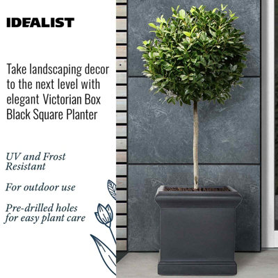 IDEALIST Victorian Flower Box Square Garden Planter, Black Light Stone Outdoor Plant Pot W35 H35 L35 cm, 42.9L