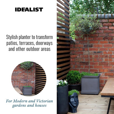 IDEALIST Victorian Flower Box Square Garden Planter, Grey Light Stone Outdoor Large Plant Pot W55 H55 L55 cm, 166.4L