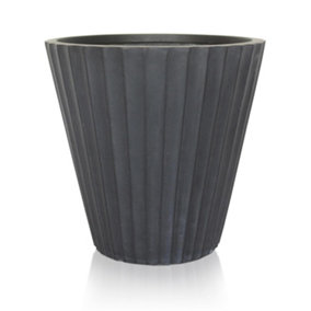 IDEALIST Vintage Black Ribbed Garden Round Garden Planter Vase, Outdoor Plant Pot D37 H35 cm, 37L