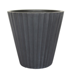 IDEALIST Vintage Black Ribbed Garden Round Garden Planter Vase, Outdoor Plant Pot D37 H35 cm, 37L