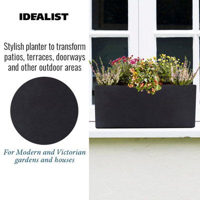 IDEALIST Window Flower Box Garden Planter, Black Light Concrete Outdoor Plant Pot L40 W17 H17.5 cm, 12L