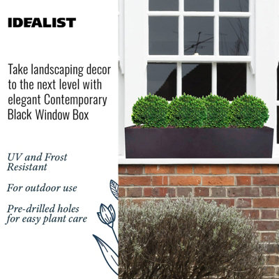 IDEALIST Window Flower Box Garden Planter, Black Light Concrete Outdoor Plant Pot L80 W17 H17.5 cm, 24L