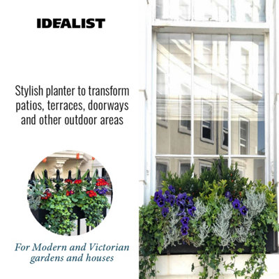 IDEALIST Window Flower Box Garden Planter, Black Light Concrete Outdoor Plant Pot L80 W17 H17.5 cm, 24L