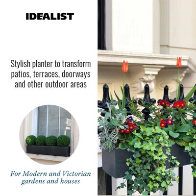 IDEALIST Window Flower Box Garden Planter, Dark Grey Light Concrete Outdoor Plant Pot L80 W17 H17.5 cm, 24L