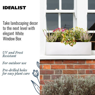 IDEALIST Window Flower Box Garden Planter, White Light Concrete Outdoor Plant Pot L60 W17 H17.5 cm, 18L
