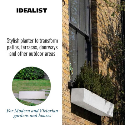 IDEALIST Window Flower Box Garden Planter, White Light Concrete Outdoor Plant Pot L80 W17 H17.5 cm, 24L
