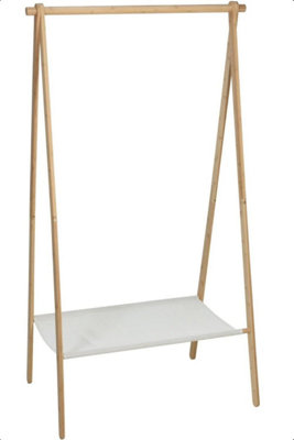 idooka Bamboo Adult Clothes Rack with Textile Shelf Lightweight Foldable Stand