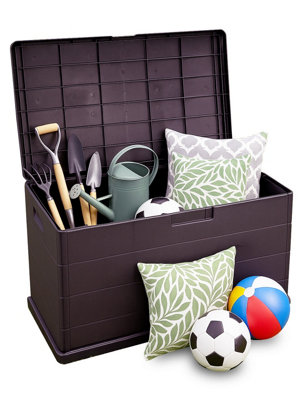 idooka Large 340L Plastic Garden Storage Box Grey Faux Wood Panelling ...