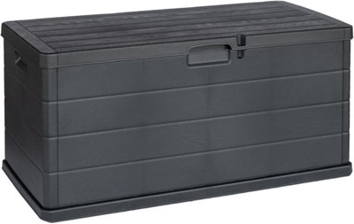 idooka Large 340L Plastic Garden Storage Box Grey Faux Wood Panelling Design