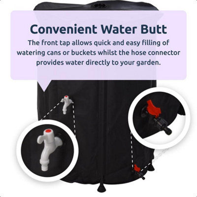 idooka Large Collapsible 500L Rainwater Butt + Tap Lid Hose Connector