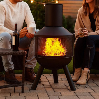 idooka Metal Fire Chiminea Tripod for Garden + Flue Poker