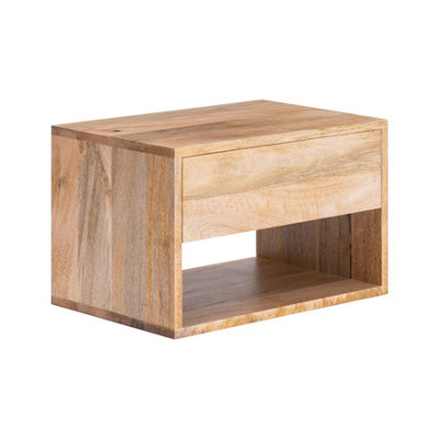 Idris Floating Nightstand Natural Solid Wood Nightstand Bedside Side Table
