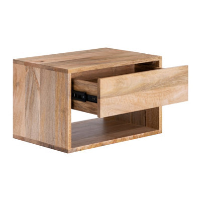 Idris Floating Nightstand Natural Solid Wood Nightstand Bedside Side Table