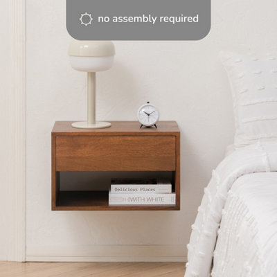 Idris Floating Nightstand Walnut Solid Wood Nightstand Bedside Side Table