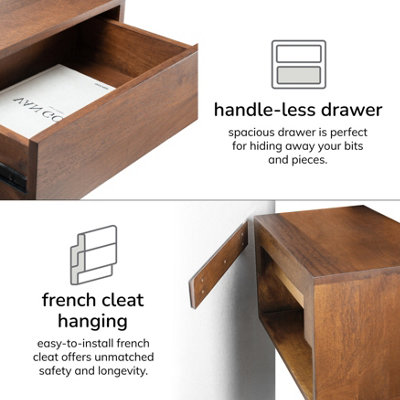 Idris Floating Nightstand Walnut Solid Wood Nightstand Bedside Side Table
