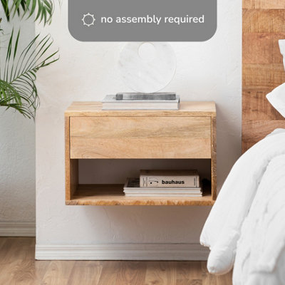 Idris Floating Nightstand with Storage Drawer & Open Shelf, Solid Wood ...