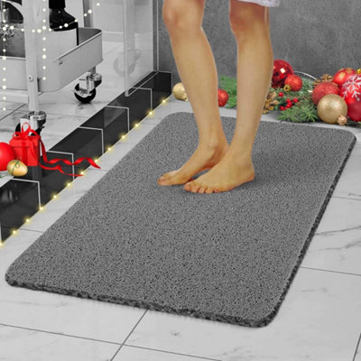 IDYFODOL:Loofah Shower Mat Non Slip Anti Mould 60 x40 cm PVC Machine Rectangular (Gray)Washable Bath Mats for Inside Outside -