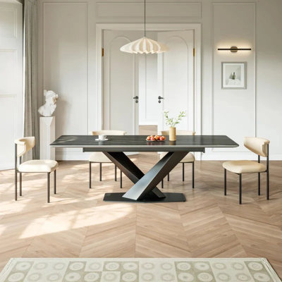 IE Nordic Rock Extendable Ceramic Dining Table (Black) - with 4 ...