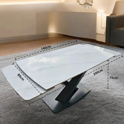 IE Nordic Rock Extendable Ceramic Dining Table (Black) - with 4 Static ...