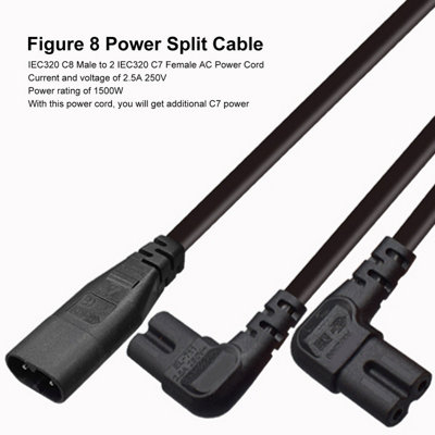 IEC320 C8 to Dual C7 Power Splitter Cable:Male to Female,1 Input&2 Outputs for Monitors&Lamps