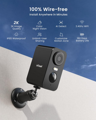 IeGeek Zonne-energie Buiten Camera – 2K Draadloos, 5200mAh, Kleuren Nachtzicht, PIR Bewegingsdetectie, 2-weg Audio, Alexa, WiFi 6 & Bluetooth