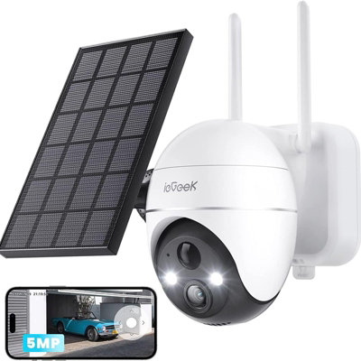 ieGeek 5MP Wireless Outdoor PTZ Security Camera with Solar Panel ...