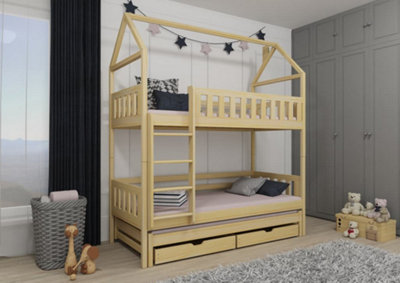 Iga Bunk Bed with Trundle and Storage in Pine H2170mm W1980mm D980mm