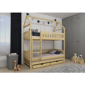 Iga Bunk Bed with Trundle and Storage in Pine H2170mm W1980mm D980mm