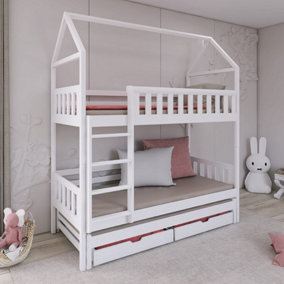Iga Bunk Bed with Trundle and Storage in White W1980mm x H2170mm x D980mm