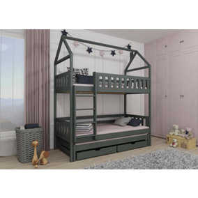 Iga Bunk Bed with Trundle, Mattresses and Storage in Graphite W1980mm x H2170mm x D980mm