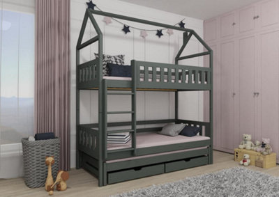 Iga Graphite Bunk Bed with Trundle and Storage W1980mm x H2170mm x D980mm