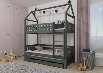 Iga Graphite Bunk Bed with Trundle and Storage W1980mm x H2170mm x D980mm