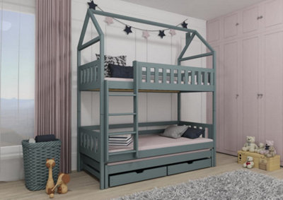 Iga Grey Bunk Bed with Trundle and Storage W1980mm x H2170mm x D980mm
