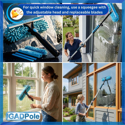 MLYAYE Professional 13 ' - 50 Ft Window Cleaning Tool, 3 In 1 High Window Washing Kit With Aluminum Pole & Fiber Duster, Window Cleaner Tools For Hard To Reach Outside/Housekeeping(6M/19.7ft