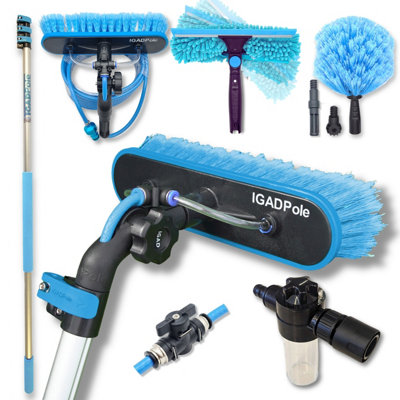 IGADPole 12ft, 3.6m Washing Kit, Water-fed Brush, Cobweb Duster and 10in, 25cm Squeegee and Soap Dispenser, Window Cleaning Pole