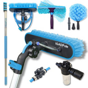 IGADPole 17ft, 5m Washing Kit, Water-fed Brush, Cobweb Duster and 10in, 25cm Squeegee and Soap Dispenser, Window Cleaning Pole