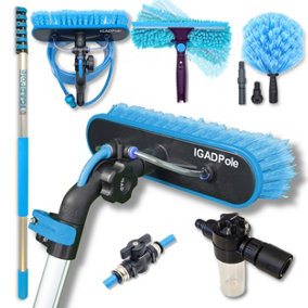 IGADPole 24ft, 7m Washing Kit, Water-fed Brush, Cobweb Duster and 10in, 25cm Squeegee and Soap Dispenser, Window Cleaning Pole