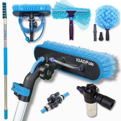 IGADPole 30ft, 9m Washing Kit, Water-fed Brush, Cobweb Duster and 10in, 25cm Squeegee and Soap Dispenser, Window Cleaning Pole