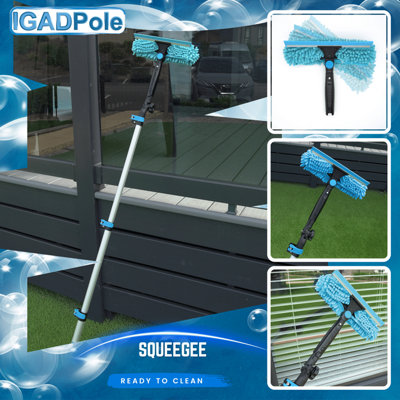 IGADPole 30ft, 9m Washing Kit, Water-fed Brush, Cobweb Duster and 10in, 25cm Squeegee and Soap Dispenser, Window Cleaning Pole