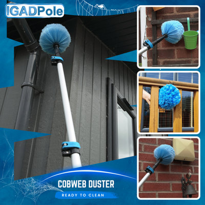 IGADPole 30ft, 9m Washing Kit, Water-fed Brush, Cobweb Duster and 10in, 25cm Squeegee and Soap Dispenser, Window Cleaning Pole