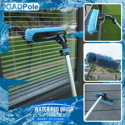 IGADPole 30ft, 9m Washing Kit, Water-fed Brush, Cobweb Duster and 10in, 25cm Squeegee and Soap Dispenser, Window Cleaning Pole