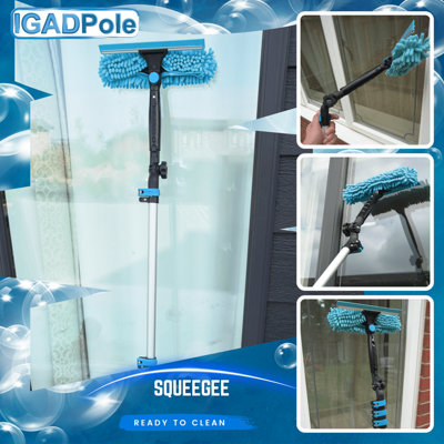 IGADPole Professional Telescopic Window Cleaning Kit 12 Foot (3.6m) Extension Pole and Single Pivot 10"(25cm) Window Squeegee