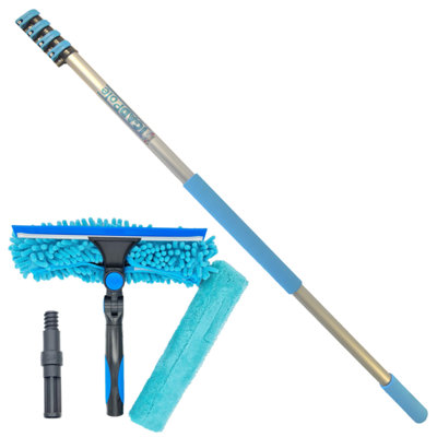 Multi-Use Floor Scrub Brush with Long Handle, Extendable Grout Cleaner Brush for Floor, Patio, Garage, Kitchen, Bathroom, Blue, Size: 1.5, Black