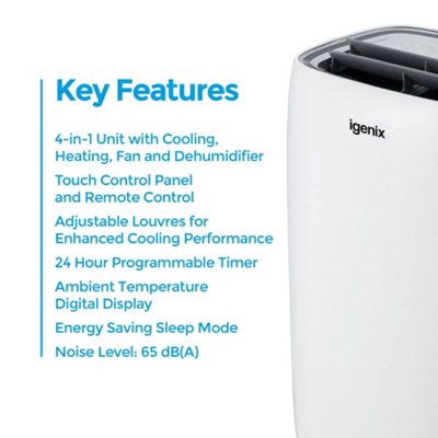 Igenix IG9922 12000BTU 4-in-1 Portable Air Conditioner, White
